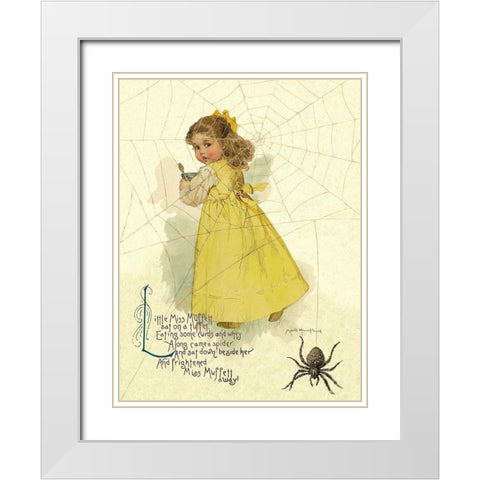 Nursery Rhymes: Little Miss Muffett White Modern Wood Framed Art Print with Double Matting by Humphrey, Maud
