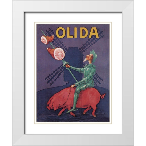 Pigs and Pork: Don Quixote Riding a Pig White Modern Wood Framed Art Print with Double Matting by Advertisement