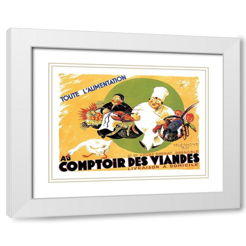 Cooks: Au Comptoir des Viandes White Modern Wood Framed Art Print with Double Matting by Advertisement