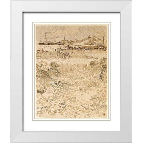 Arles:  View from the Wheatfields White Modern Wood Framed Art Print with Double Matting by van Gogh, Vincent
