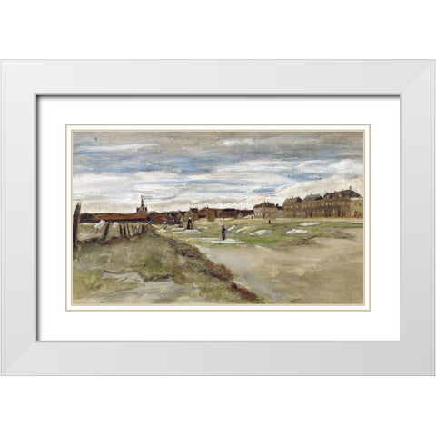 Bleachery at Scheveningen White Modern Wood Framed Art Print with Double Matting by van Gogh, Vincent