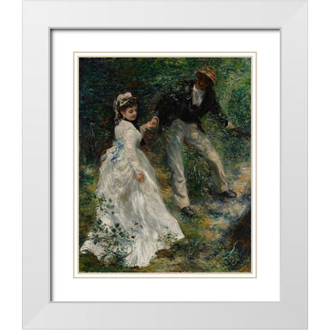 La Promenade White Modern Wood Framed Art Print with Double Matting by Renoir, Pierre-Auguste