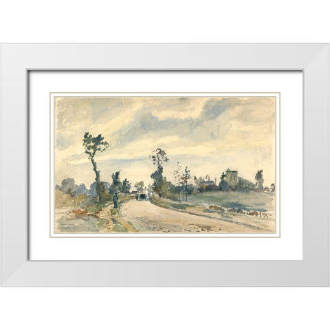 Louveciennes, Route de Saint-Germain White Modern Wood Framed Art Print with Double Matting by Pissarro, Camille