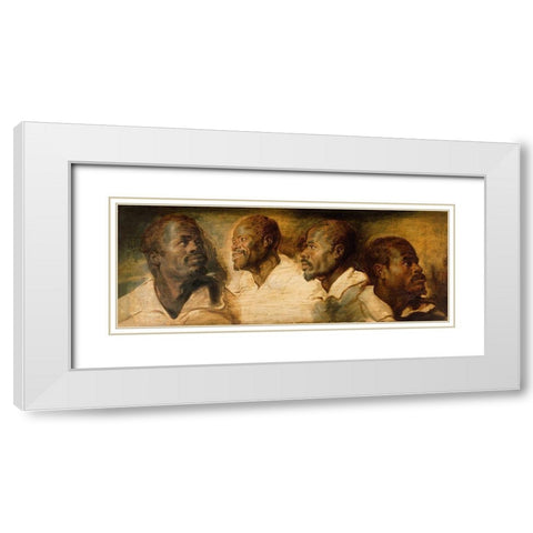Four Studies of a Male Head White Modern Wood Framed Art Print with Double Matting by Rubens, Peter Paul