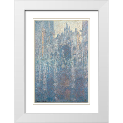 The Portal of Rouen Cathedral in Morning Light White Modern Wood Framed Art Print with Double Matting by Monet, Claude