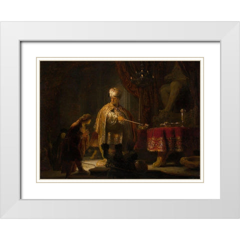 Daniel and Cyrus Before the Idol Bel White Modern Wood Framed Art Print with Double Matting by van Rijn, Rembrandt Harmensz
