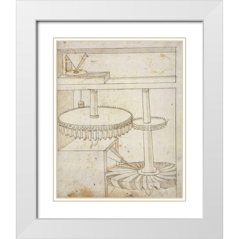 Folio 44: mill powered by horizontal wheel White Modern Wood Framed Art Print with Double Matting by Martini, Francesco di Giorgio