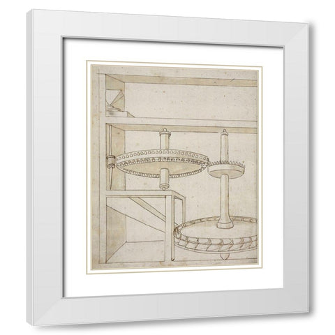 Folio 40: mill with horizontal water wheel White Modern Wood Framed Art Print with Double Matting by Martini, Francesco di Giorgio