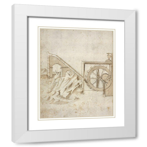 Folio 13: mill powered by water from siphon White Modern Wood Framed Art Print with Double Matting by Martini, Francesco di Giorgio