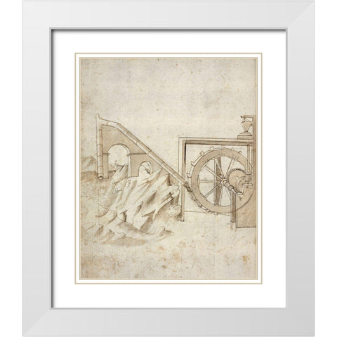 Folio 13: mill powered by water from siphon White Modern Wood Framed Art Print with Double Matting by Martini, Francesco di Giorgio
