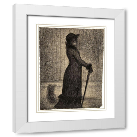 Une elegante (Woman Strolling) White Modern Wood Framed Art Print with Double Matting by Seurat, Georges