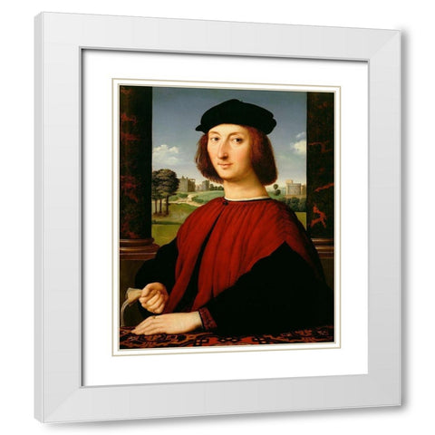 Portrait of a Young Man in Red White Modern Wood Framed Art Print with Double Matting by Sanzio, Raffaello