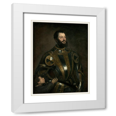 Portrait of Alfonso dAvalos, Marchese del Vasto, in Armor with a Page White Modern Wood Framed Art Print with Double Matting by Titian (Tiziano Vecellio)