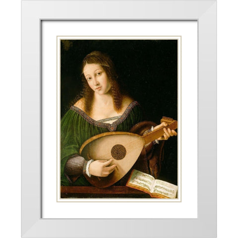 Lady Playing a Lute White Modern Wood Framed Art Print with Double Matting by Veneto, Barolomeo