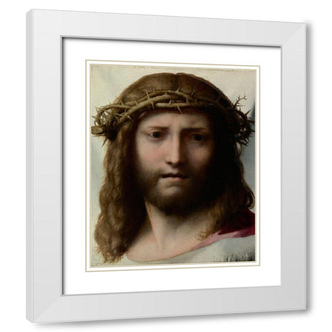 Head of Christ White Modern Wood Framed Art Print with Double Matting by Allegri, Antonio