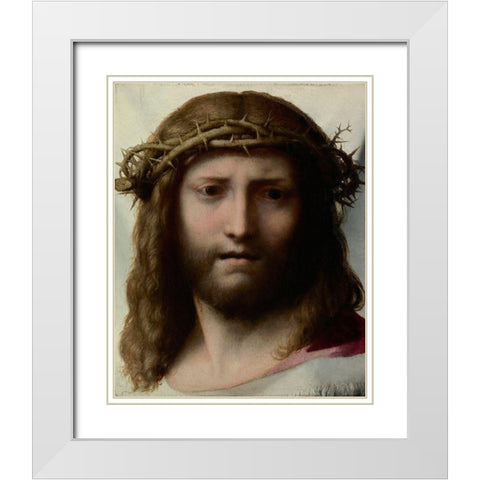Head of Christ White Modern Wood Framed Art Print with Double Matting by Allegri, Antonio