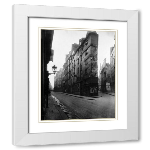 Paris, 1908 - Vieille Cour, 22 rue Quincampoix - Old Courtyard, 22 rue Quincampoix White Modern Wood Framed Art Print with Double Matting by Atget, Eugene