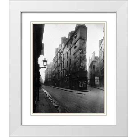 Paris, 1908 - Vieille Cour, 22 rue Quincampoix - Old Courtyard, 22 rue Quincampoix White Modern Wood Framed Art Print with Double Matting by Atget, Eugene