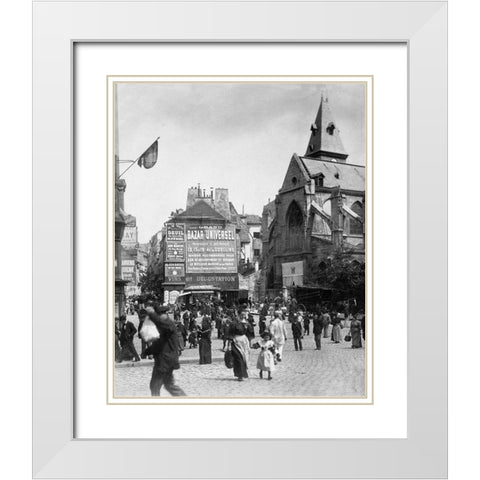 Paris, 1898-1900 - Place Saint-Medard White Modern Wood Framed Art Print with Double Matting by Atget, Eugene