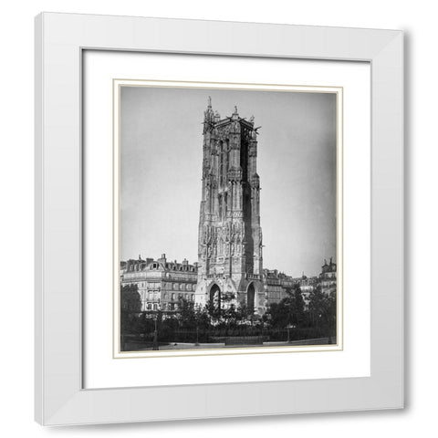 Paris, 1857-1859 - The Tour St. Jacques White Modern Wood Framed Art Print with Double Matting by Le Gray, Gustave