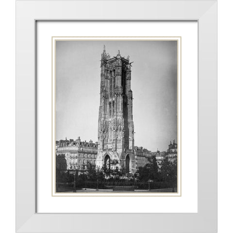 Paris, 1857-1859 - The Tour St. Jacques White Modern Wood Framed Art Print with Double Matting by Le Gray, Gustave