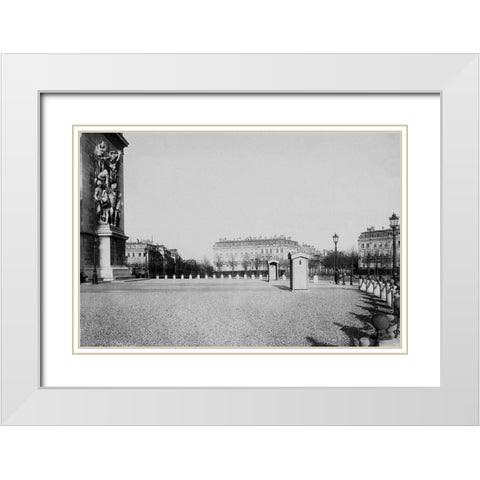 Paris, about 1877 - Place de lEtoile White Modern Wood Framed Art Print with Double Matting by Marville, Charles