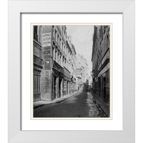 Paris, 1865 - Rue des Bourdonnais de la rue de Rivoli White Modern Wood Framed Art Print with Double Matting by Marville, Charles