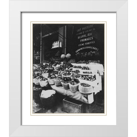 Paris, 1908-1912 - Produce Display, rue Sainte-Opportune White Modern Wood Framed Art Print with Double Matting by Atget, Eugene