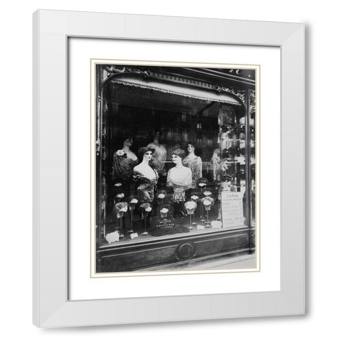 Paris, 1912 - Hairdressers Shop Window, boulevard de Strasbourg White Modern Wood Framed Art Print with Double Matting by Atget, Eugene
