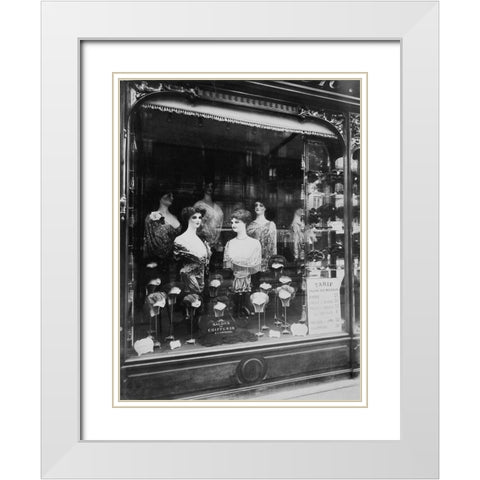 Paris, 1912 - Hairdressers Shop Window, boulevard de Strasbourg White Modern Wood Framed Art Print with Double Matting by Atget, Eugene