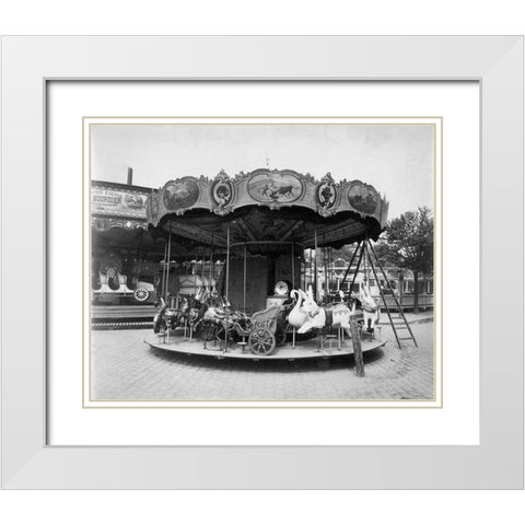 Paris, 1923 - Fete du Trone, Street Fair White Modern Wood Framed Art Print with Double Matting by Atget, Eugene