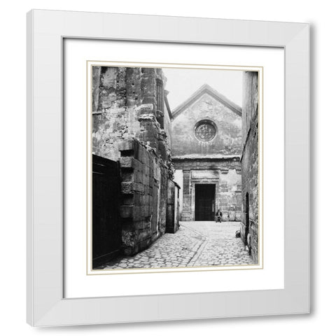 Paris, 1898 - The Facade of Saint Julien le Pauvre White Modern Wood Framed Art Print with Double Matting by Atget, Eugene