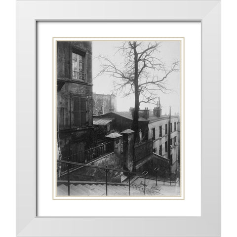 Paris, 1921 - Staircase, Montmartre White Modern Wood Framed Art Print with Double Matting by Atget, Eugene
