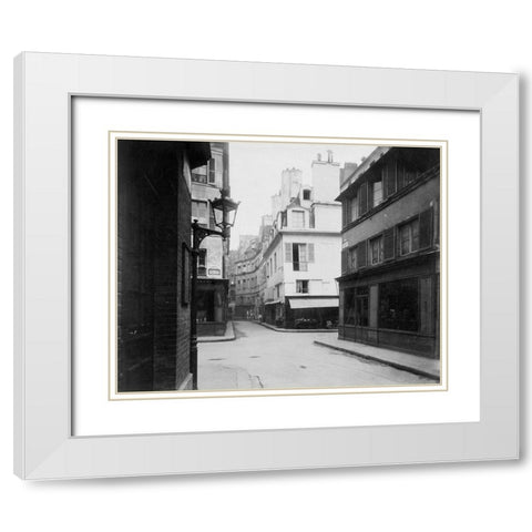 Paris, 1922 - Rue Cardinale White Modern Wood Framed Art Print with Double Matting by Atget, Eugene