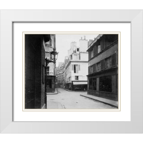 Paris, 1922 - Rue Cardinale White Modern Wood Framed Art Print with Double Matting by Atget, Eugene