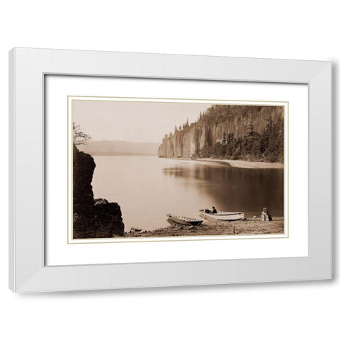 Cape Horn, Columbia River, Oregon, 1867 White Modern Wood Framed Art Print with Double Matting by Watkins, Carleton
