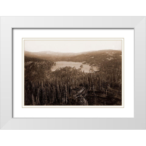 Dams and Lake, Nevada County, California, Distant View, about 1871 White Modern Wood Framed Art Print with Double Matting by Watkins, Carleton