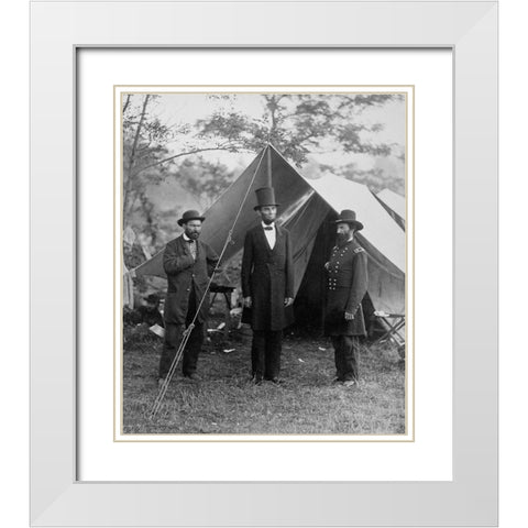 President Lincoln on the Battlefield of Antietam, Maryland, October 2, 1862 White Modern Wood Framed Art Print with Double Matting by Gardner, Alexander