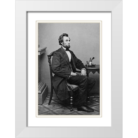 President Abraham Lincoln, Washington D.C., 1865 White Modern Wood Framed Art Print with Double Matting by Brady, Mathew B.