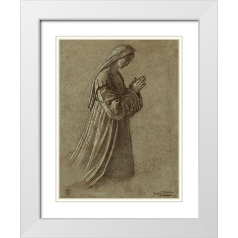 Study of the Virgin (recto); Study of the Virgin and of Hands (verso) White Modern Wood Framed Art Print with Double Matting by Carpaccio, Vittore
