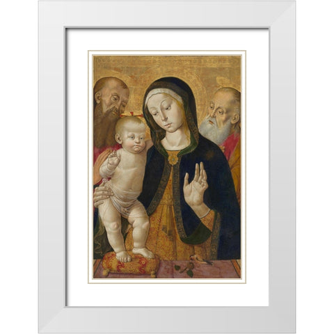 Madonna and Child with Two Hermit Saints White Modern Wood Framed Art Print with Double Matting by Fungai, Bernardino
