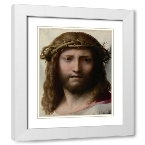 Head of Christ White Modern Wood Framed Art Print with Double Matting by Allegri, Antonio