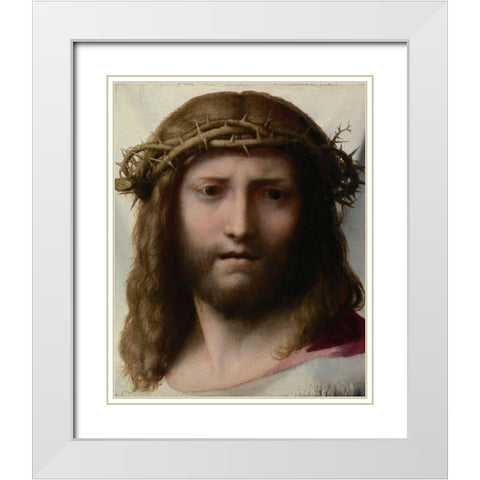 Head of Christ White Modern Wood Framed Art Print with Double Matting by Allegri, Antonio