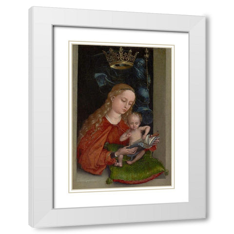 Madonna and Child in a Window White Modern Wood Framed Art Print with Double Matting by Schongauer, Martin