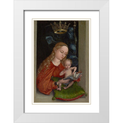 Madonna and Child in a Window White Modern Wood Framed Art Print with Double Matting by Schongauer, Martin