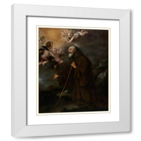 The Vision of Saint Francis of Paola White Modern Wood Framed Art Print with Double Matting by Murillo, Bartalome Esteban
