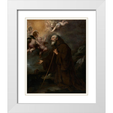 The Vision of Saint Francis of Paola White Modern Wood Framed Art Print with Double Matting by Murillo, Bartalome Esteban