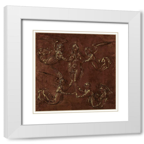 Mary Magdalen Transported by Four Angels White Modern Wood Framed Art Print with Double Matting by Unknown