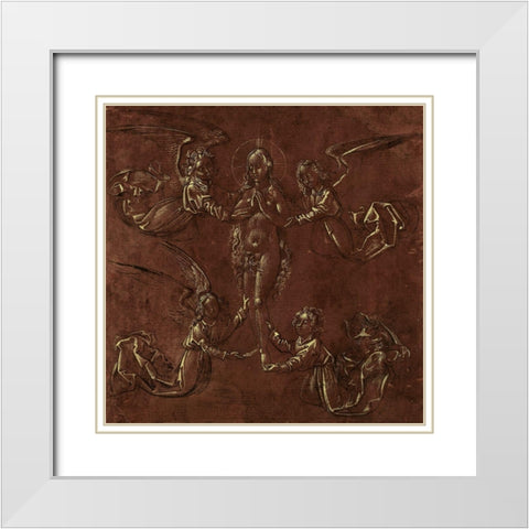 Mary Magdalen Transported by Four Angels White Modern Wood Framed Art Print with Double Matting by Unknown