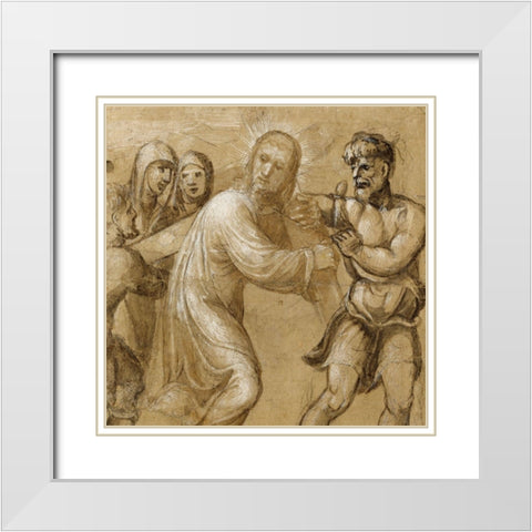 Christ Carrying the Cross (recto); The Resurrection (verso) White Modern Wood Framed Art Print with Double Matting by Bazzi, Giovanni Antonio